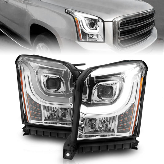 ANZO 2015-2017 GMC Yukon XL Projector Headlights W Lightbar - Chrome/Amber - Burkken Auto Parts