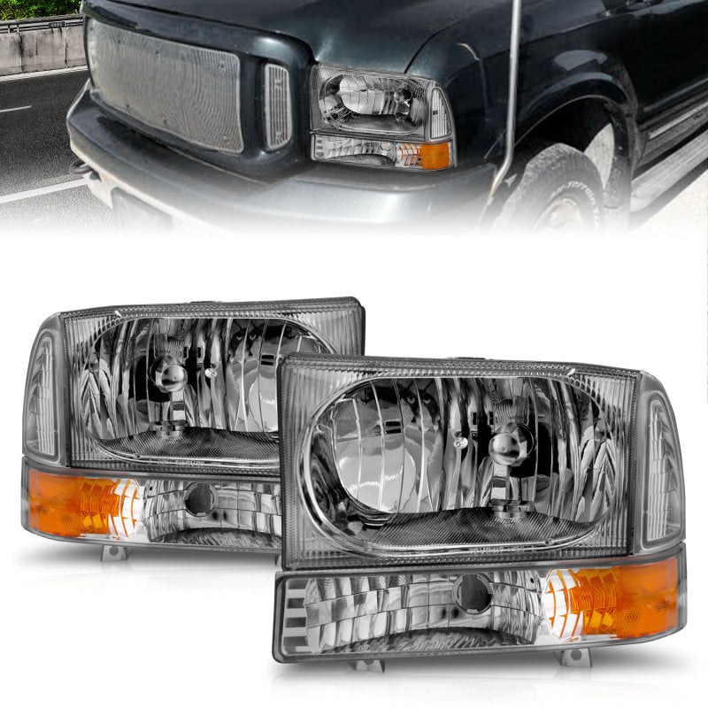 ANZO 2000-2004 Ford Excursion Crystal Headlights Chrome w/ Corner Lights 2pc - Burkken Auto Parts
