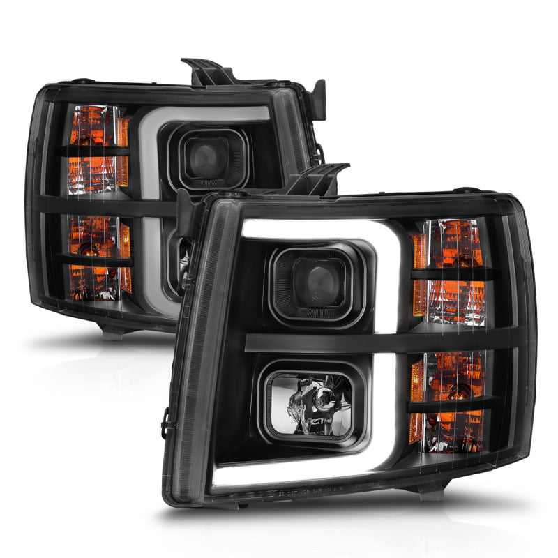 ANZO 2007-2013 Chevrolet Silverado 1500 Projector w/ Light Bar Black Housing w/ Sequential - Burkken Auto Parts
