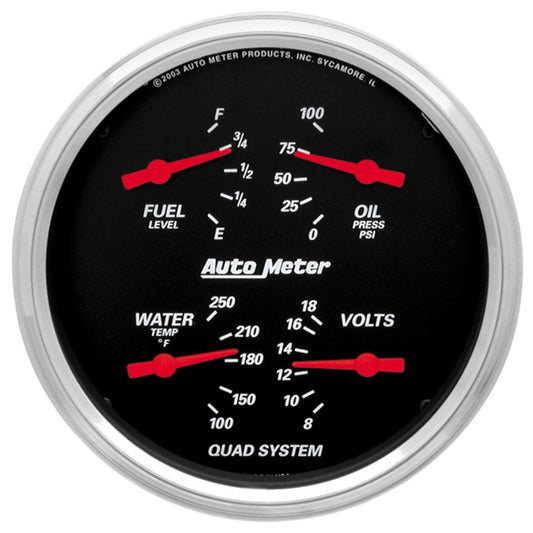 Autometer Designer Black 5in Quad Gauge - Fuel Level / Oil Pressure / Water Temperature / Voltmeter - Burkken Auto Parts