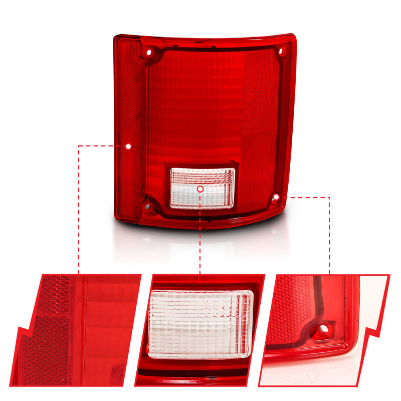 ANZO 1978-1991 Chevy Blazer Taillight Red/Clear Lens w/o Chrome Trim Fleetside (OE Replacement) - Burkken Auto Parts