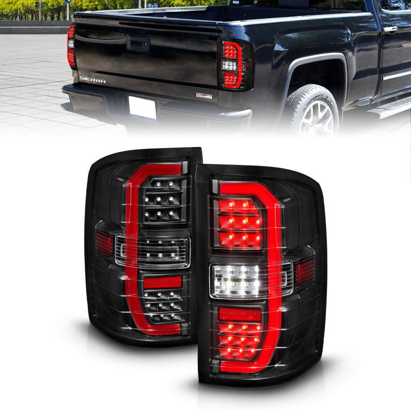 ANZO 14-18 GMC Sierra 1500 Full LED Taillights Black Housing Clear Lens (w/C Light Bars) - Burkken Auto Parts