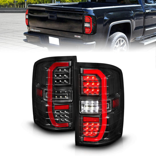 ANZO 14-18 GMC Sierra 1500 Full LED Taillights Black Housing Clear Lens (w/C Light Bars) - Burkken Auto Parts