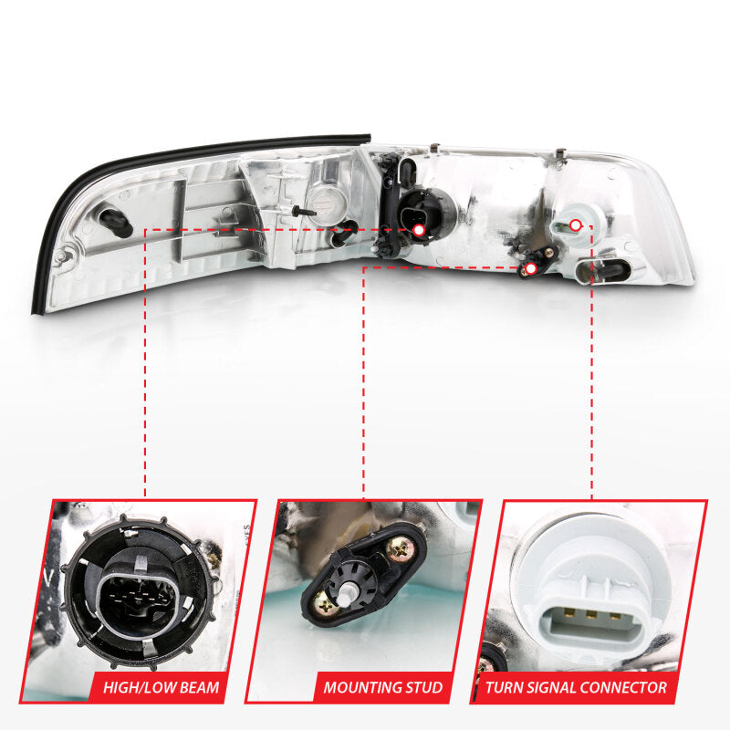 ANZO 1998-2005 Ford Crown Victoria Crystal Headlight Chrome With Bumper Light (OE) - Burkken Auto Parts