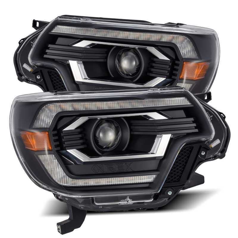 AlphaRex 12-15 Toyota Tacoma PRO-Series Projector Headlights Plank Style Black w/DRL - Burkken Auto Parts