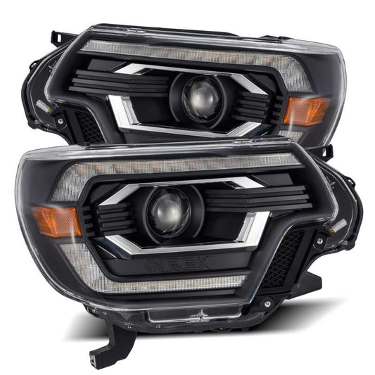 AlphaRex 12-15 Toyota Tacoma LUXX LED Projector Headlights Plank Style Black w/DRL - Burkken Auto Parts