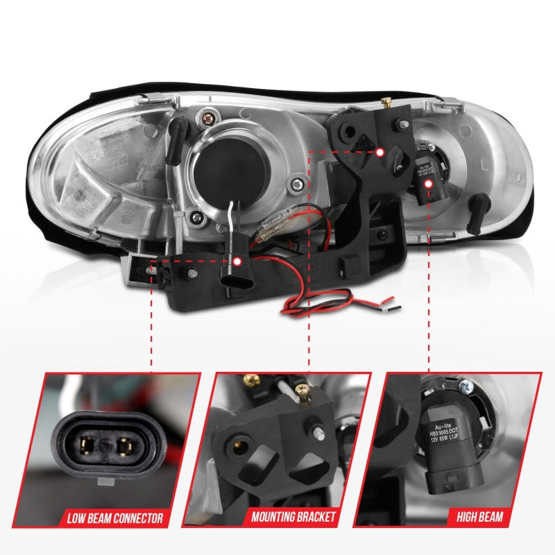 ANZO 1998-2002 Chevrolet Camaro Projector Headlights w/ Halo Black - Burkken Auto Parts