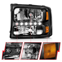 ANZO 2000-2004 Ford Excursion Crystal Headlights Black w/ LED 1pc - Burkken Auto Parts