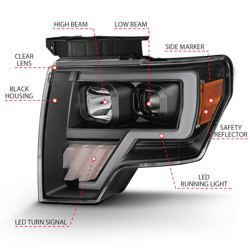 ANZO 2009-2014 Ford F-150 Projector Light Bar G4 H.L. Black Amber - Burkken Auto Parts