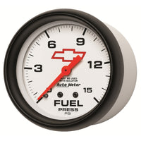 AutoMeter Gauge Fuel Press 2-5/8in. 15PSI Mech W/Isolator Chevy Red Bowtie White - Burkken Auto Parts