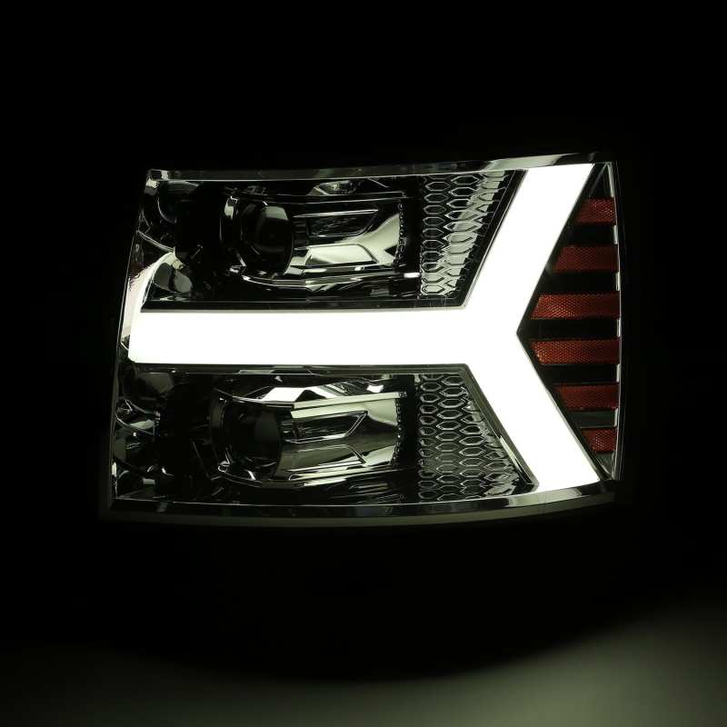 AlphaRex 07-13 Chevy 1500 LUXX LED Proj Headlights Plank Design Chrome w/ Activ Light/Seq Signal/DRL - Burkken Auto Parts