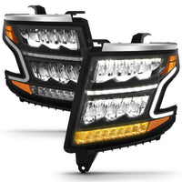 ANZO 15-20 Chevy Tahoe/Suburban LED Light Bar Style Headlights Black w/Sequential w/DRL w/Amber - Burkken Auto Parts