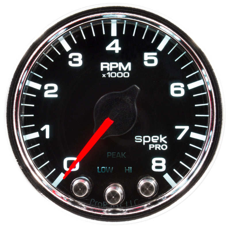 Autometer Spek-Pro Gauge Tach 2 1/16in 8K Rpm W/ Shift Light & Peak Mem Blk/Chrm - Burkken Auto Parts