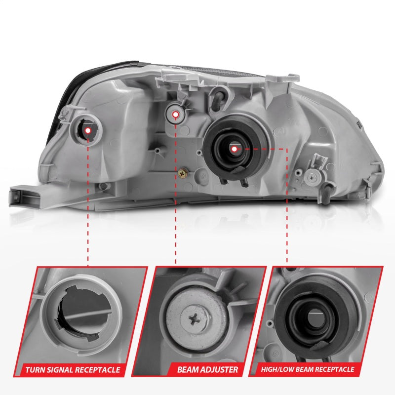 ANZO 1999-2000 Honda Civic Crystal Headlights Black - Burkken Auto Parts