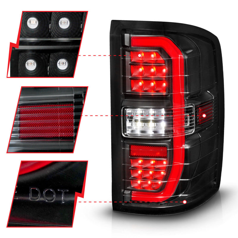 ANZO 14-18 GMC Sierra 1500 Full LED Taillights Black Housing Clear Lens (w/C Light Bars) - Burkken Auto Parts