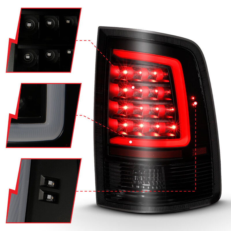 ANZO 2009-2018 Dodge Ram 1500 LED Taillight Plank Style Black w/Smoke Lens - Burkken Auto Parts