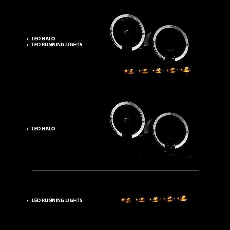 ANZO 2004-2008 Ford F-150 Projector Headlights w/ Halo and LED Black G2 - Burkken Auto Parts