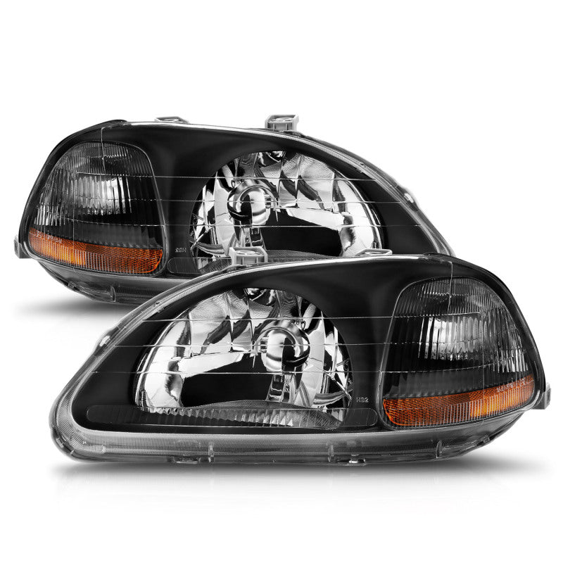 ANZO 1996-1998 Honda Civic Crystal Headlights Black - Burkken Auto Parts
