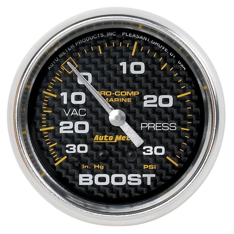 Autometer Marine Carbon Fiber Gauge 2-5/8in Mechanical Vacuum/Boost Gauge 30INHG-30PSI - Burkken Auto Parts
