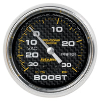 Autometer Marine Carbon Fiber Gauge 2-5/8in Mechanical Vacuum/Boost Gauge 30INHG-30PSI - Burkken Auto Parts