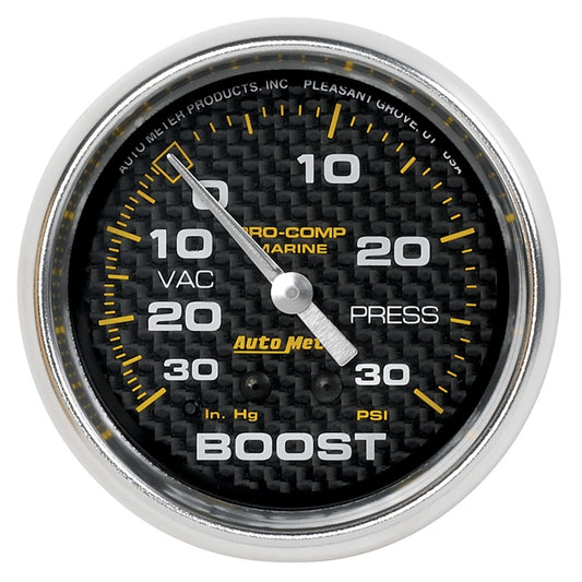 Autometer Marine Carbon Fiber Gauge 2-5/8in Mechanical Vacuum/Boost Gauge 30INHG-30PSI - Burkken Auto Parts