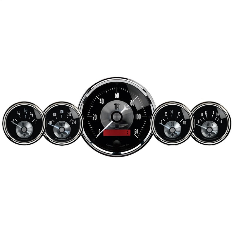 AutoMeter Gauge Kit 5 Pc 3-3/8in. & 2-1/16in. Elec Speedo W/Lcd Odo Prestige Blk. Diamond - Burkken Auto Parts