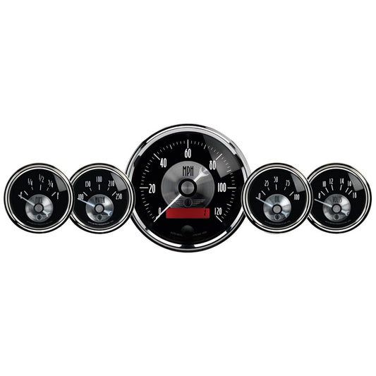 AutoMeter Gauge Kit 5 Pc 3-3/8in. & 2-1/16in. Elec Speedo W/Lcd Odo Prestige Blk. Diamond - Burkken Auto Parts