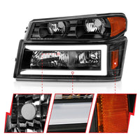 ANZO 04-12 GM Colorado/Canyon/I-Series Crystal Headlights - w/ Light Bar Black Housing 4pcs - Burkken Auto Parts