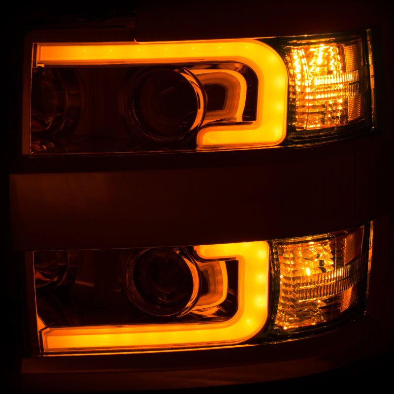 ANZO Projector Headlights 15-17 Chevrolet Silverado 2500HD / 3500HD Chrome w/ Chrome Rim - Burkken Auto Parts