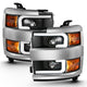 ANZO 2015-2016 Chevrolet Silverado Projector Headlights w/ Plank Style Design Black w/ Amber - Burkken Auto Parts