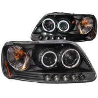 ANZO 1997-2003 Ford F-150 Projector Headlights w/ Halo Black (CCFL) - Burkken Auto Parts