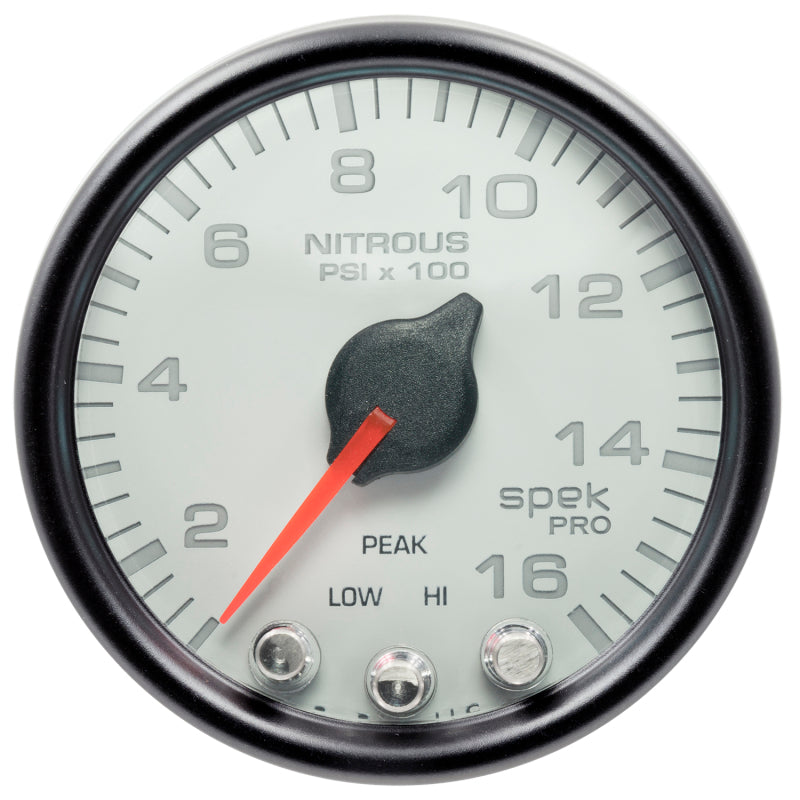 Autometer Spek-Pro Gauge Nitrous Press 2 1/16in 1600psi Stepper Motor W/Peak & Warn Wht/Blk - Burkken Auto Parts