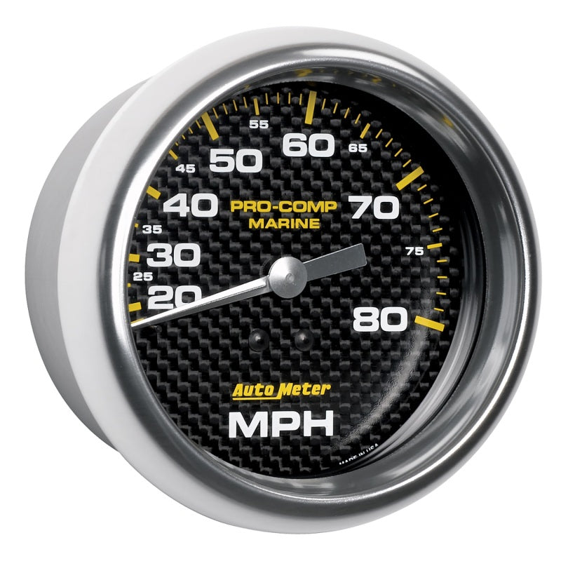 Autometer Gauge Speedometer 3-3/8in 80MPH Mechanical Marine Carbon Fiber - Burkken Auto Parts