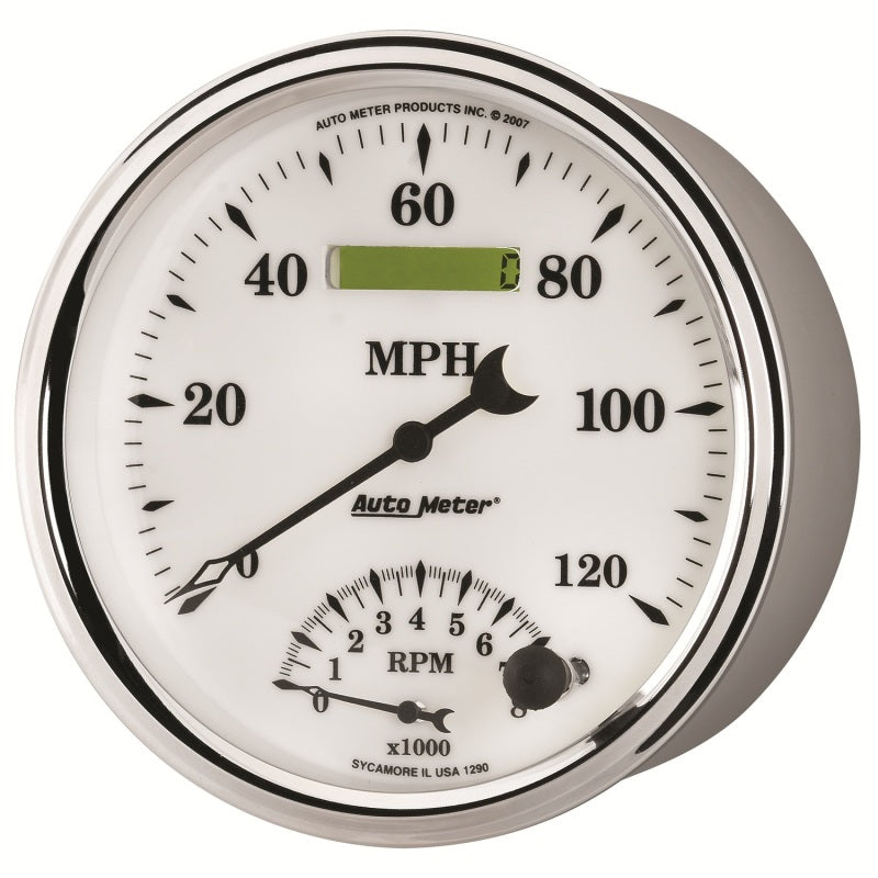 AutoMeter Gauge Tach/Speedo 5in. 120MPH & 8K RPM Elec. Program Old Tyme White II - Burkken Auto Parts