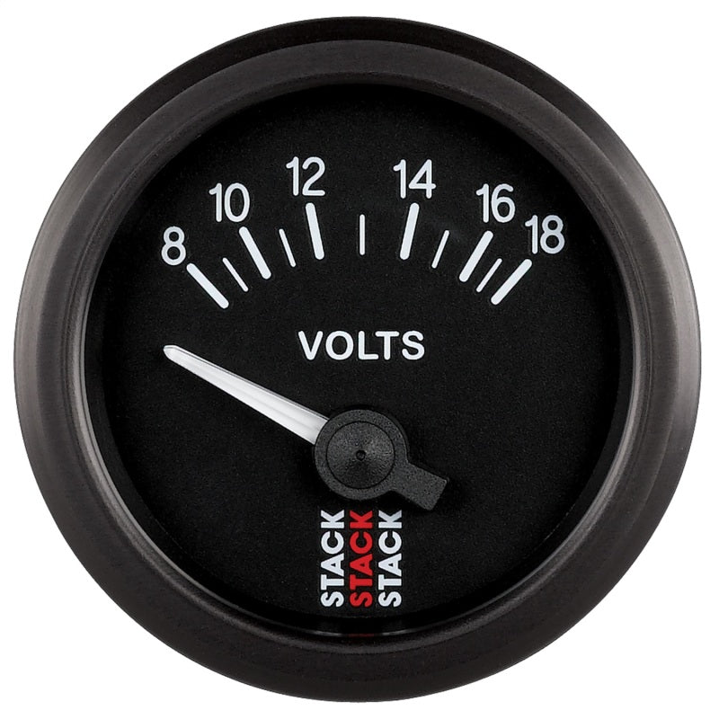 Autometer Stack Instruments 52mm 8-18V Electric Battery Voltage Gauge - Black - Burkken Auto Parts