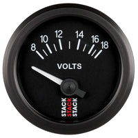 Autometer Stack Instruments 52mm 8-18V Electric Battery Voltage Gauge - Black - Burkken Auto Parts