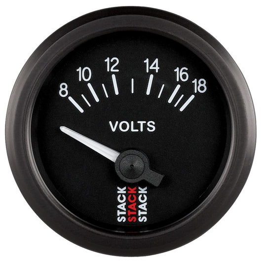 Autometer Stack Instruments 52mm 8-18V Electric Battery Voltage Gauge - Black - Burkken Auto Parts