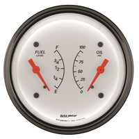 AutoMeter Gauge Dual Fuel & Oilp 3-3/8in. 0 Ohm(e) to 90 Ohm(f)& 100PSI Elec Arctic White - Burkken Auto Parts
