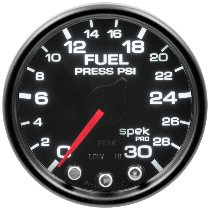 Autometer Spek-Pro Gauge Fuel Press 2 1/16in 30psi Stepper Motor W/Peak & Warn Blk/Smoke/Blk - Burkken Auto Parts