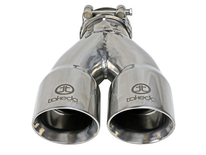 aFe Takeda 2.5in 304 Stainless Steel Clamp-on Exhaust Tip 2.5in Inlet 3in Dual Outlet - Polished - Burkken Auto Parts
