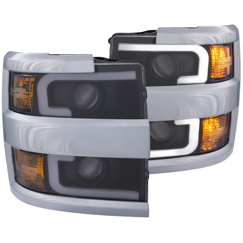 ANZO Projector Headlights 15-17 Chevrolet Silverado 2500HD / 3500HD Black w/ Chrome Rim - Burkken Auto Parts