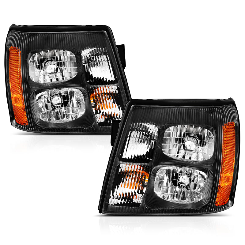 ANZO 2003-2006 Cadillac Escalade Crystal Headlight Black Amber - Burkken Auto Parts