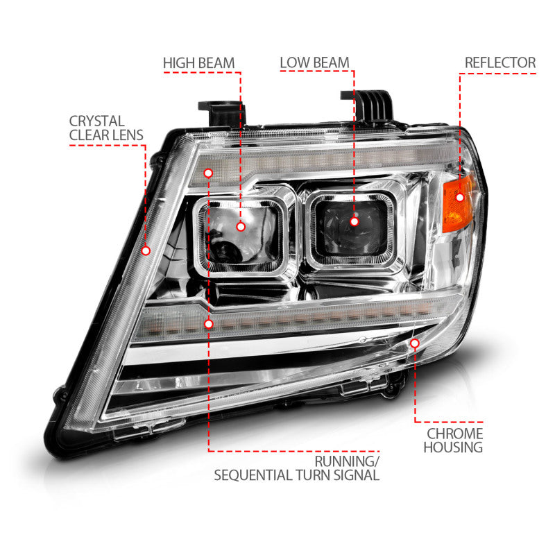 ANZO 09-20 Nissan Frontier Chrome Projector Plank Style DRL w/ Switchback & Sequential LED DRL - Burkken Auto Parts