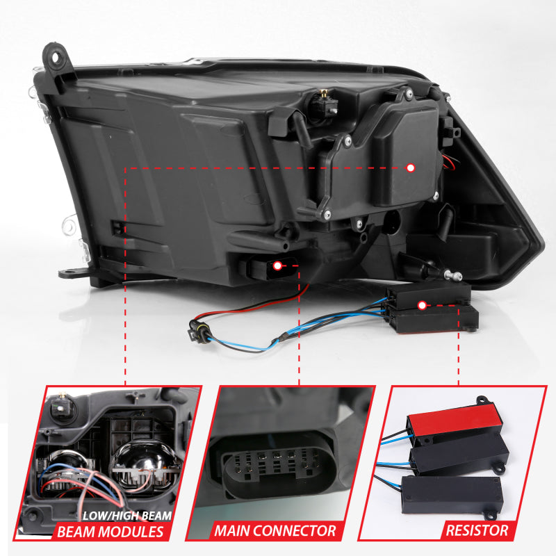 ANZO 2009-2018 Dodge Ram 1500 Led Projector Plank Style Switchback H.L Halo Black Amber (OE Style) - Burkken Auto Parts