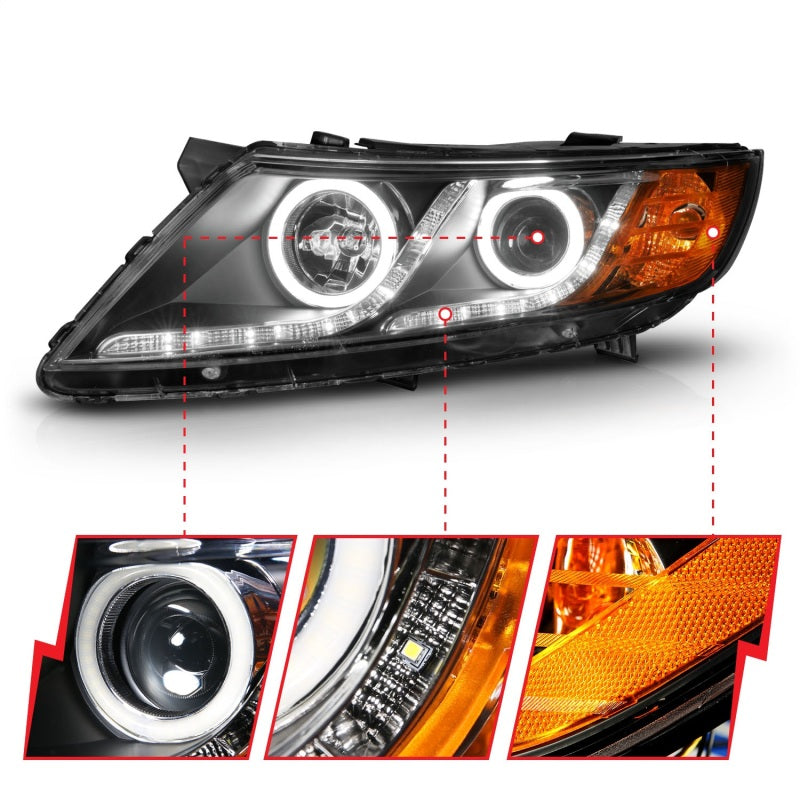 ANZO 2011-2013 Kia Optima Projector Headlights w/ Halo Black (CCFL) - Burkken Auto Parts