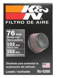 K&N Universal Round Clamp-On Air Filter 3in Flange ID x 6in Base OD x 4.625in Top OD x 3in Height - Burkken Auto Parts