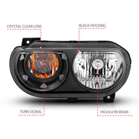ANZO 2008-2014 Dodge Challenger Crystal Headlights Black - Burkken Auto Parts