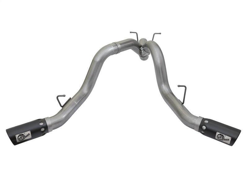 aFe LARGE BORE-HD 4in 409-SS DPF-Back Exhaust w/Dual Black Tips 2017 GM Duramax V8-6.6L (td) L5P - Burkken Auto Parts