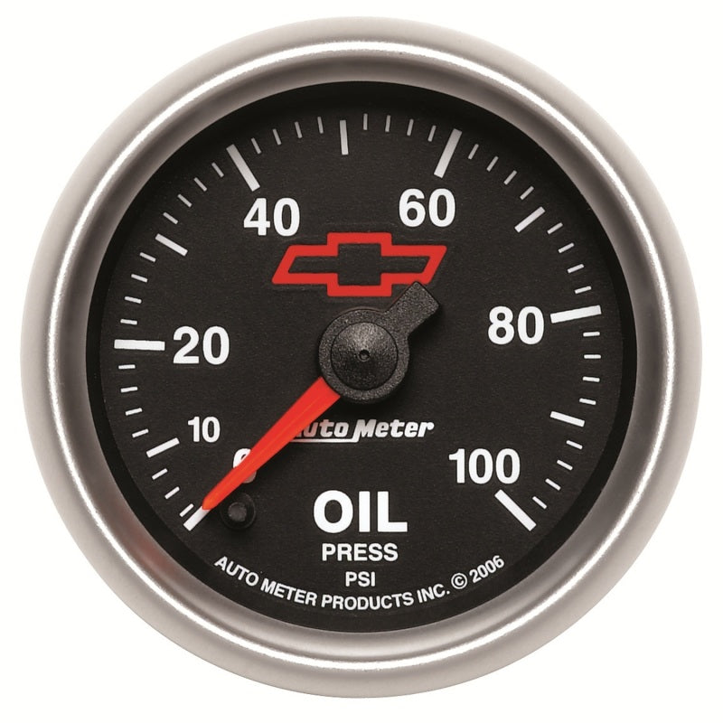 Autometer GM Bowtie Black 2-1/16in 0-100 PSI Oil Pressure - Stepper Motor - Burkken Auto Parts