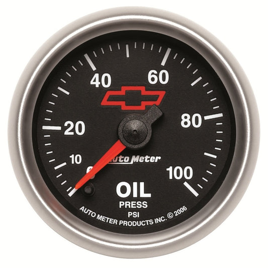 Autometer GM Bowtie Black 2-1/16in 0-100 PSI Oil Pressure - Stepper Motor - Burkken Auto Parts